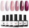 Modelones Gel Nail Polish Set, 6 Colors Rose Garden Neutral Nude Pink Gel Polish Burgundy Red Shimmer Nail Polish Set Peach Galaxy Grape-Purple Glitter Nail Varnish Kit Soak Off Nail Art Manicure