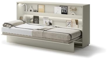 Friderik Bed Concept BC-06 Wandklappbett Horizontal Schrankbett mit Matratze und mit LED-Beleuchtung, 90x200 cm (Kaschmirfarbe)