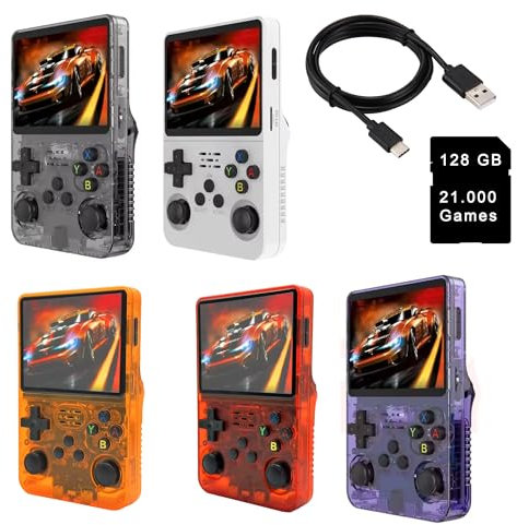 Retro Handheld Console Pocket Spielkonsole 640x480 Pixel 3,5 Zoll Farbdisplay 21.000 Spiele 128 GB (Farbmix)