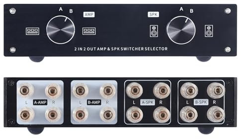 AtNeDcVh 2 Zone Amplifier Speaker Lossless Switcher Selector, 2 in 2 Out Amps Speakers Switch Control Box Splitter, 2 Way Stereo Audio A B Switches