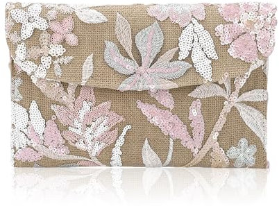 Shimmerz Frauen Clutch Blumenstickerei Pailletten Abendklaue Taschen Party Handtasche Damen(Rosa)