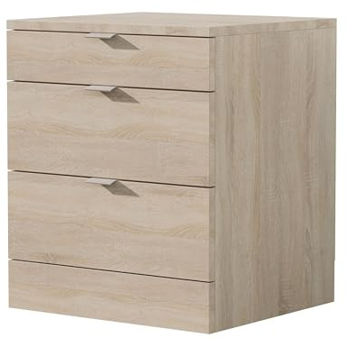 Nera Bedside Table with 3 Drawers Nightstand Bedroom Cabinet Storage Solution (Sonoma Oak)
