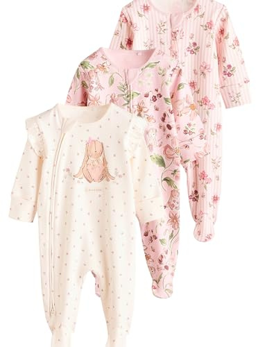 NEXT Baby Mädchen Strampler Zwei-Wege-Reißverschluss, 3er-Pack Rosa 74-80