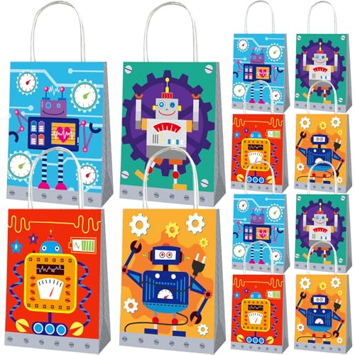 YGCHEN Geschenktüten Roboter Papiertüten Kindergeburtstag Süßigkeiten Tüte Robot Partytüten Goodie Tüte Geburtstage Deko Roboter Candy Tüten Party Mitgebsel 12 Stück