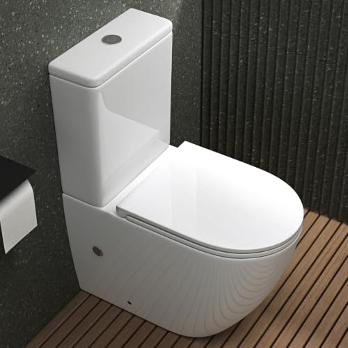 Mai & Mai Stand WC mit Spülkasten spülrandloses-WC bodenstehende-Toilette | aus Keramik, weiß 36x63x82cm, mit Absenkautomatik, inkl. Spülkasten, Stand179T