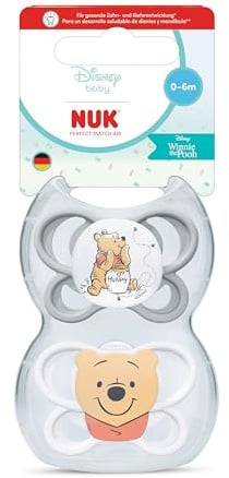 NUK Perfect Match Air Baby Schnuller | 0-6 Monate | Orthodontische Schnuller, die Luftzirkulation fördern & Speichel-Ausschlag verhindern | 95% Baby-Akzeptanz** | Disney Winnie Puuh | 2 Stück