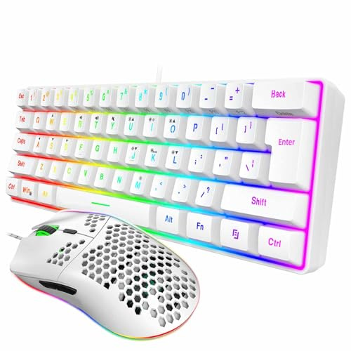 Plyisty Wired Gaming -Tastatur und Maus -Set, RGB -Hintergrundbeleuchtung, Mechanisches Feeling -Tastatur, 6400 DPI -Maus, 61 Tasten, PC -Gaming -Zubehör (Weißes Set)