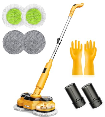 Qimedo Electric Mop for Hard Floor Cleaning, 800 RPM Power Spin Mop | 5000mAh Rechargeable Batteries, 3 Speed Adjustable, 300 ML Water Tank, Cordless Spray Mops for Wooden Floors, Tile
