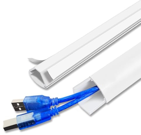 Kabelbrücke aus PVC, Selbstklebend und Spleißbar, 4 Farben, 99 cm, Kabelkanal Boden für Den Schreibtisch im Homeoffice(White)