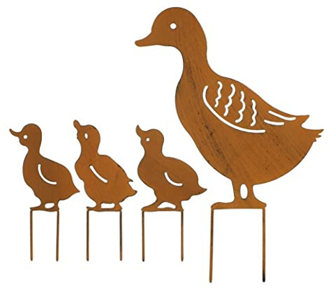 Ngbbby Gartenstecker, Ornamente, Eisen, niedliche Enten, Familien-Plugin, Rasendekoration, Tiere für Innen- und Außenbereich, Gewächshaus, 4 Stück, Rasendekorationen