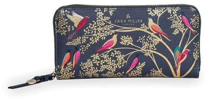 Sara Miller London Zip Around Wallet, Women's Purse Clutch, Coin Pocket and Card Holder, Faux Leather, Large, Smoky Blue Birds