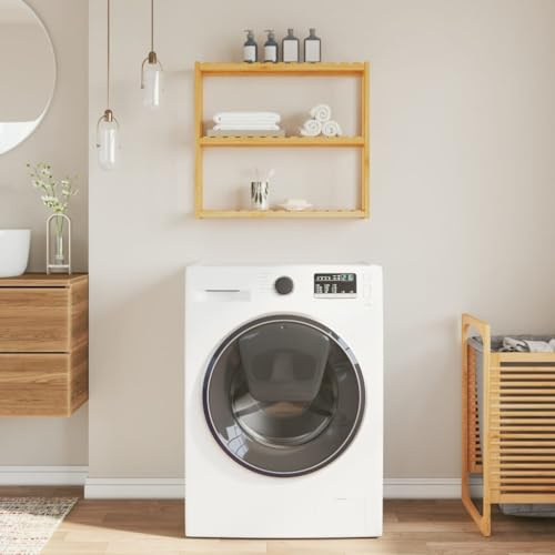 Generic Étagère de salle de bain en bambou à 3 niveaux à fixation murale, 60 x 15 x 54 cm, grand rangement, imperméable, durable