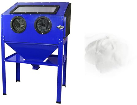 T-Mech Sandblasting Cabinet Sand Blasting Portable Work Station Heavy Duty Abrasive Bead Grit Sandblaster 220L with Glass Bead High Grade Soda Lime Glass Bead Blasting Media Bundle