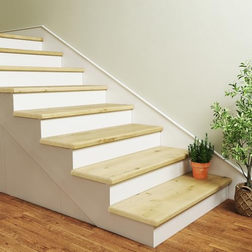 neu.holz Treppenstufen Verkleidung Bunschoten 4er Set Treppenverkleidung zum Kleben 120 x 32 x 4,6 cm mit Treppenkantenprofil PVC Treppenbelag Natur