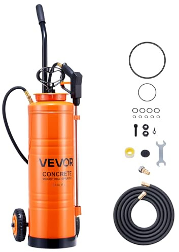 VEVOR Pulverizador Industrial Capacidad de 17 L, Pulverizador de Hormigón de Acero Inoxidable con Mango Ergonómico y Carro Extraíble, Presión 25-60 PSI, 2 Boquillas de Latón, para Construcción