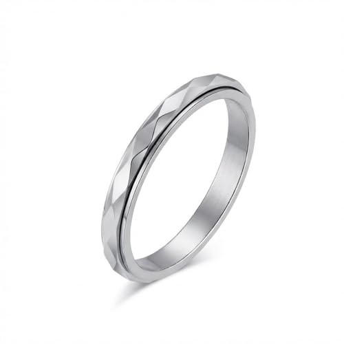 QZKJQDD Anti Stress Ring, Fidget Ring Damen, Rhombusstange Anxiety Ring, Edelstahl Anti-Angst Spinner Ringe Fidget Band für Damen Herren (Größe 54)