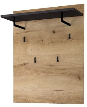 FARGO Garderobenpaneel Hutablage mit Kleiderstange 80 x 100 x 30 cm (B/H/T) | Modernes Paneel mit Bodenablage und 4 Haken für den Eingangsbereich, grifflose Fronten, FSC-zertifiziert