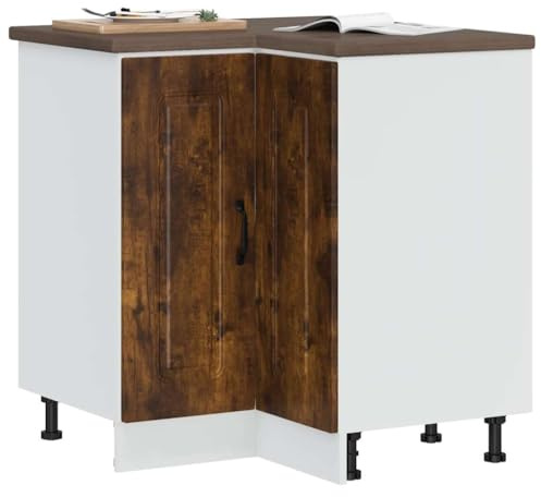 Keeushr Küchen-Eckunterschrank Kalmar Räuchereiche Holzwerkstoff Eck Unterschrank mit verstellbaren Füßen und praktischen Türen für optimale Raumausnutzung und Stauraum