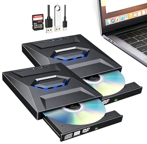 Lecteur DVD Et Blu-ray Externe USB Aless 7-en-1, Graveur DVD/CD Externe Avec 2 Ports USB 3.0, 1 Port USB Type-C Et Lecteur De Carte SD, Plug-and-Play, Pour Ordinateurs Portables Et De Bureau (#2)