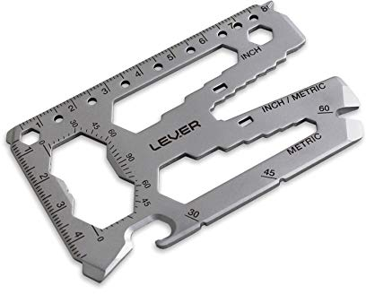 Lever Gear Toolcard Pro – Multi-herramienta 40 en 1 en formato de tarjeta de crédito. Multi Herramienta de Cartera Elegante Minimalista de Acero Inoxidable – Color Plateado