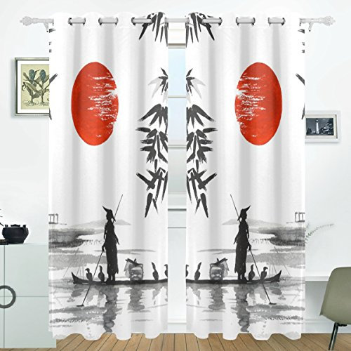 JSTEL Japanische Malerei Mann mit Boot Vorhänge Vorhänge Verdunkelung Verdunklung Tülle Raumteiler für Terrasse Fenster Schiebetür Glastür 140 x 213 cm, 2 Stück