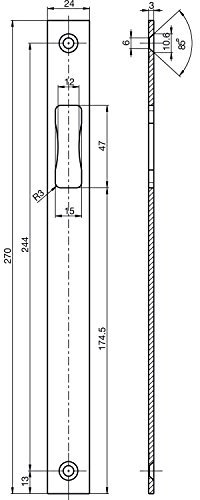 Schließblech BKS B 9000 1046, 270 x 24 mm, nur Falle, flach eckig