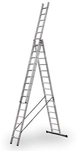 KTL Escalera Industrial de Aluminio Triple Tijera un Acceso con Tramo Extensible 15 x 3 peldaños Serie Robust