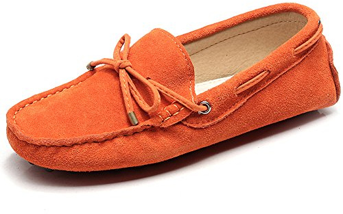 Jamron Damen Klassisch Wildleder/Textil Krawatte Penny Loafers Gemütlich Handgefertigt Mokassins Slippers