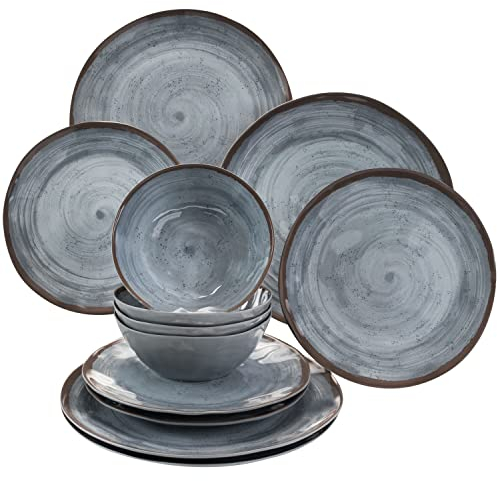 Vajilla de melamina gris para 4 personas 12 piezas efecto gres
