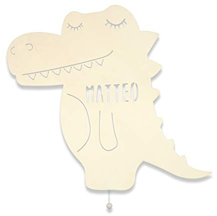 hellomini Personalisierbares LED-Nachtlicht mit Name für Kinder & Babys | Holz-Wandlampe | Schlummerlicht mit Motivwahl – Geschenk zur Geburt & Taufe (Karl das Krokodil)