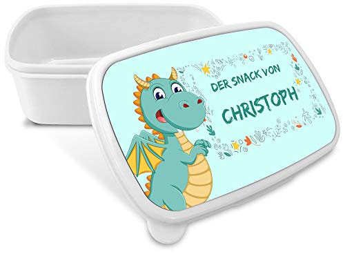 LolaPix Drache Brotdose Personalisierter mit Name/Schuljahr. Schulanfang Geschenk. Etliche Motiven und Farben. Drache