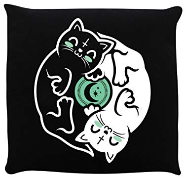 Grindstore Kissen Witchy Kittens Yin Yang, schwarz, 40 x 40 cm