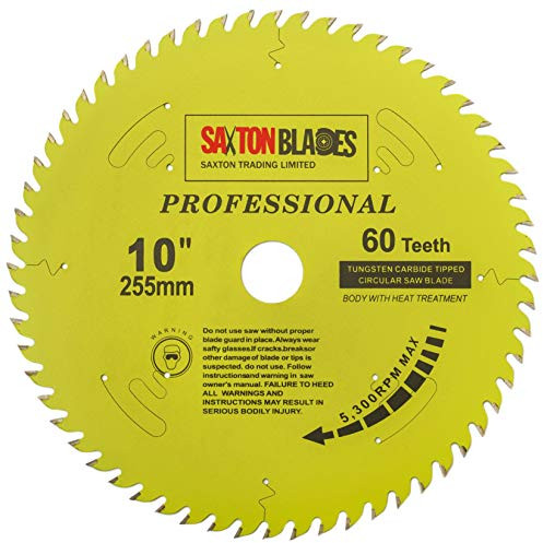 TCT25560TPRO Saxton Professional Range TCT Circular Saw Blade 255mm x 60T x 30mm Bore, 16, 20, 25, 25.4mm Reduction Rings Compatible with Evolution Bosch Makita Dewalt etc