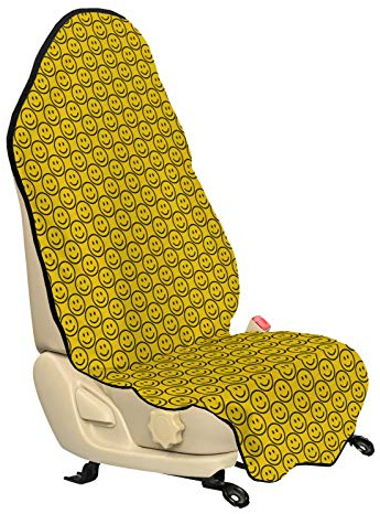 ABAKUHAUS Emoticon Universal Schon und Autositzbezug, Diagonal Smiling Faces, Stoff für Fahrer Vordersitze Anti Slip, 75x145cm, Dark Army Grün und Gelb