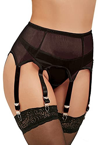 comeondear Reggicalze Donna Hot Taglie Forti con 6 Clip Regolabile Giarrettiera per Calze Autoreggenti Sexy Donna Hard 6 Cinghie Elastiche Lingerie Intimo Giarrettiere con Perizoma Nero,3XL-4XL