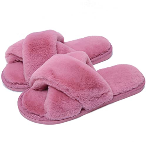 AONEGOLD Pantofole Donna Invernali Ciabatte Pelose Donna da Casa Pantofole Peluche Warmer Fluffy Antiscivolo Ciabatte Con Pelo(Rosa scuro,Taglia 38-39)