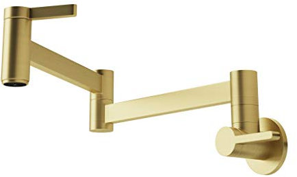 KATAIS Topffüller-Armaturen, gebürstetes Gold-Finish, Wandmontage, Topffüller, Küchenarmatur, massives Messing, Schwenkarm, faltbar, modern, Küchenspüle, faltbar, dehnbar, mit einem Loch, zwei Griffen