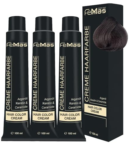 FemMas Tinte para el cabello 3 x rubio oscuro ceniza 6.1 I Crema profesional tinte para el cabello con aceite de argán, queratina y ceramidas, como coloración permanente o tinte para obtener