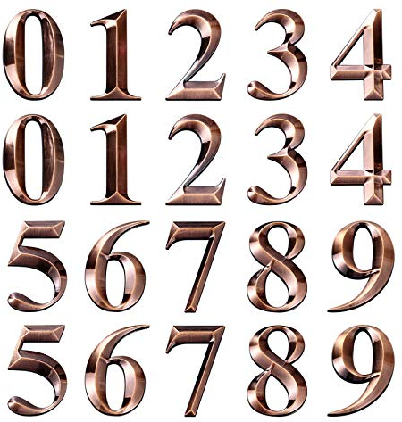 INCREWAY Numeri indirizzi 3D, 20 numeri civici autoadesivi da 5 cm, numeri per cassetta postale 0-9 per appartamento, casa, ufficio (bronzo antico)