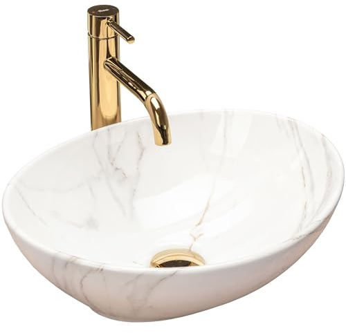Rea Waschbecken Waschtisch Aufsatzwaschbecken Keramik Handwaschbecken Aufsatz Waschschale Oval 35x40 Marmor