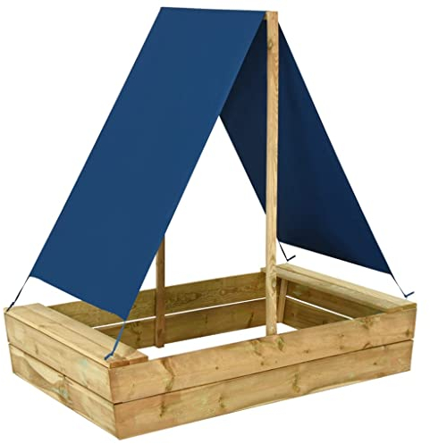 vidaXL Kiefernholz Imprägniert Sandkasten mit Dach Sandbox Sandkiste Spielhaus Holzsandkasten Garten Kinder Holz Spielzeug 80x60x97,5cm