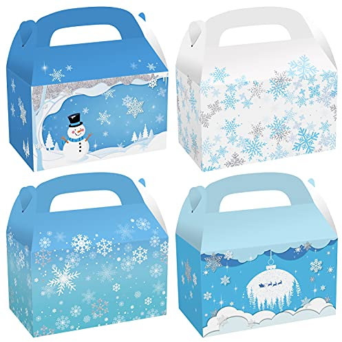 CIEOVO 24 Pack Snowflake Party Cardboard Treat Box Snowflake Frozen Party Favor Goody Bags Treat Boxes for Winter Wonderland Theme Birthday Baby Shower Christmas Party Supplies