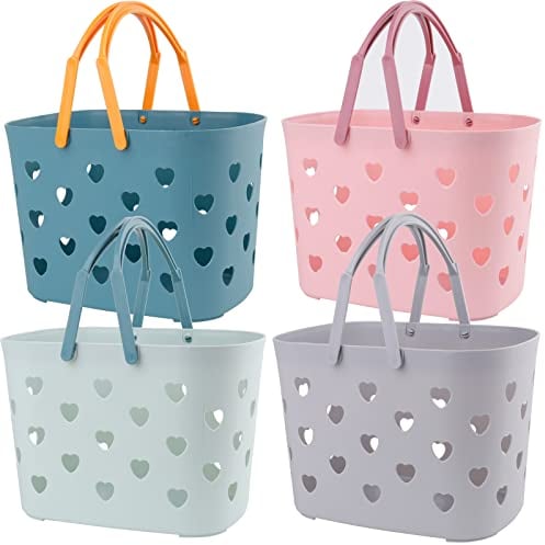 Peohud 4 Pack Portable Shower Caddy Basket with Handle, Plastic Storage Basket Bath Basket for Shower and Care Accessories, Caddy Organizer Bin for Bathroom, College Dorm, Pantry, Kitchen