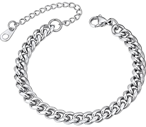 ChainsHouse Cuban Chain Bracelet Men's Silver Bracelet Stainless Steel Curb Chains Hip Hop Miami Jewellery 6mm 19cm