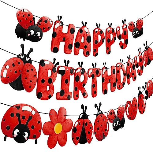 Ladybug Geburtstag Party Banner Little Ladybug Party Dekoration Marienkäfer Happy Birthday Banner für Marienkäfer Thema Babyparty Supplies