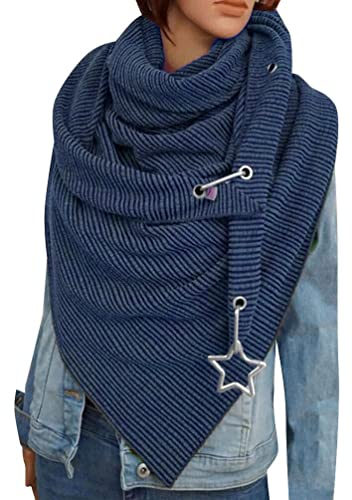 Niwicee Schal Dreieck Damen Shawl Button Knopf Dreieckstuch Streifen Warm Soft Gemustert Einfarbig Herbstschal Winterschal Herbst Winter Gift HalstüCher Frauen(Multicolor-12, 1PC) W51BU