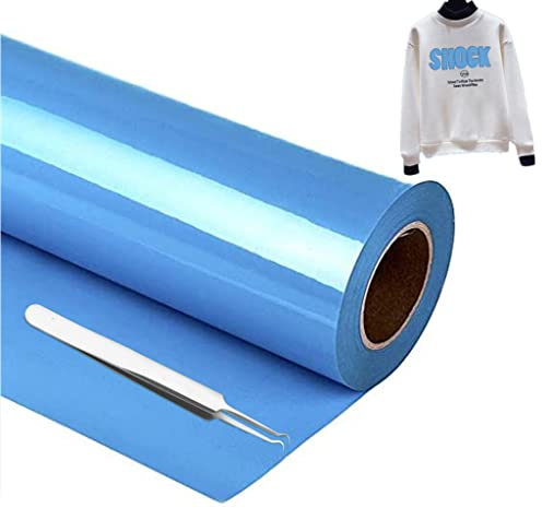 NCRGB® Heat Transfer Vinyl Sky Blue 12In x 10Ft,HTV Vinyl Roll for Cricut & Cameo,Iron on Vinyl for T-Shirts,Equipped with a Hooked Tweezers Easy to Cut & Weed(Sky Blue)