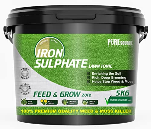 PSN 5KG PREMIUM Iron Sulphate (Makes up to 2500L When Diluted & Covers up to 2500m2) Pure Lawn Tonic Ferrous Sulphate of Iron Lawn Conditioner and Turf Hardener Dry Powder easily soluble in water