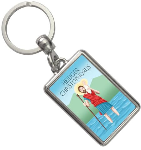 speecheese Heiliger Christophorus - HC farbig Schlüsselanhänger der Schutzpatron der Reisenden und Autofahrer für den Schlüsselbund mit Heiligenfigur als Geschenk für Fahranfänger