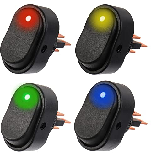EPLZON 12V 30A SPST 3 poliger 2 Positionen wasserdichter LED Wippschalter für Auto LKW Wohnmobil Motorrad Boot Schiffssteuerung (Packung mit 4 Stück mehrfarbig)